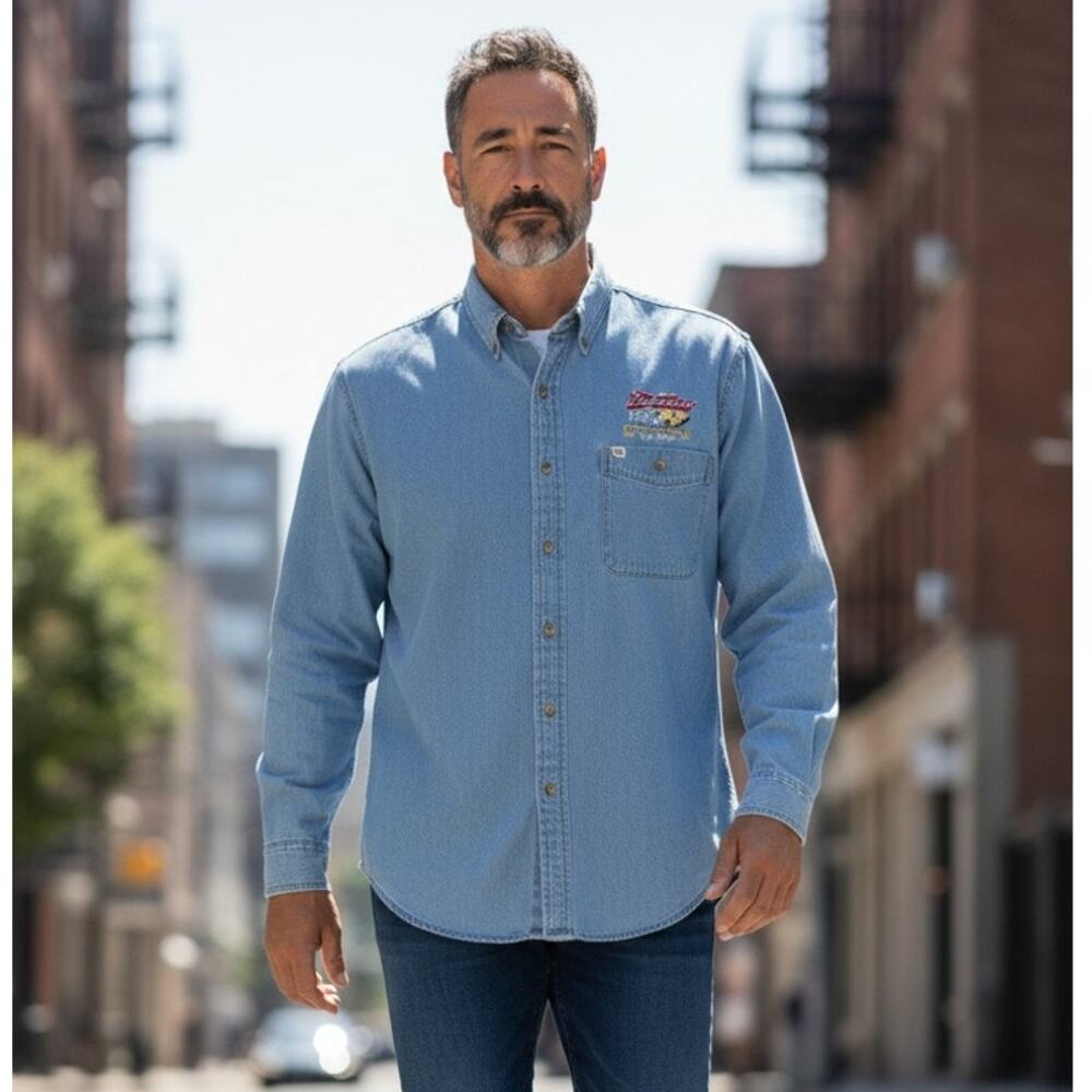 eff Gordon NASCAR Winston Cup Champion 1997 Denim Button Up Shirt Mens Large
